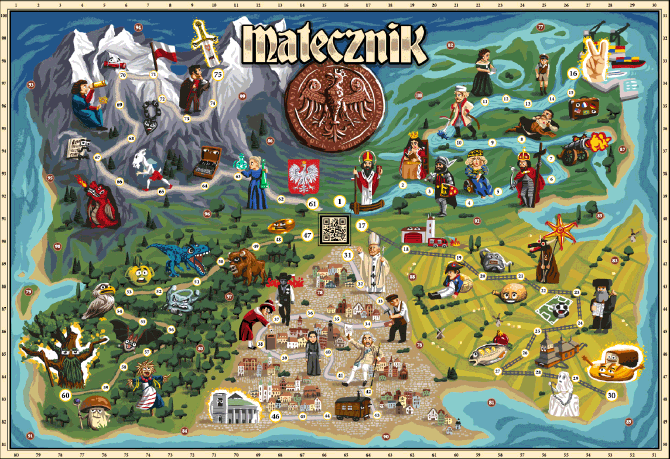 hand-painted illustrated educational map for children about Polish patriotism