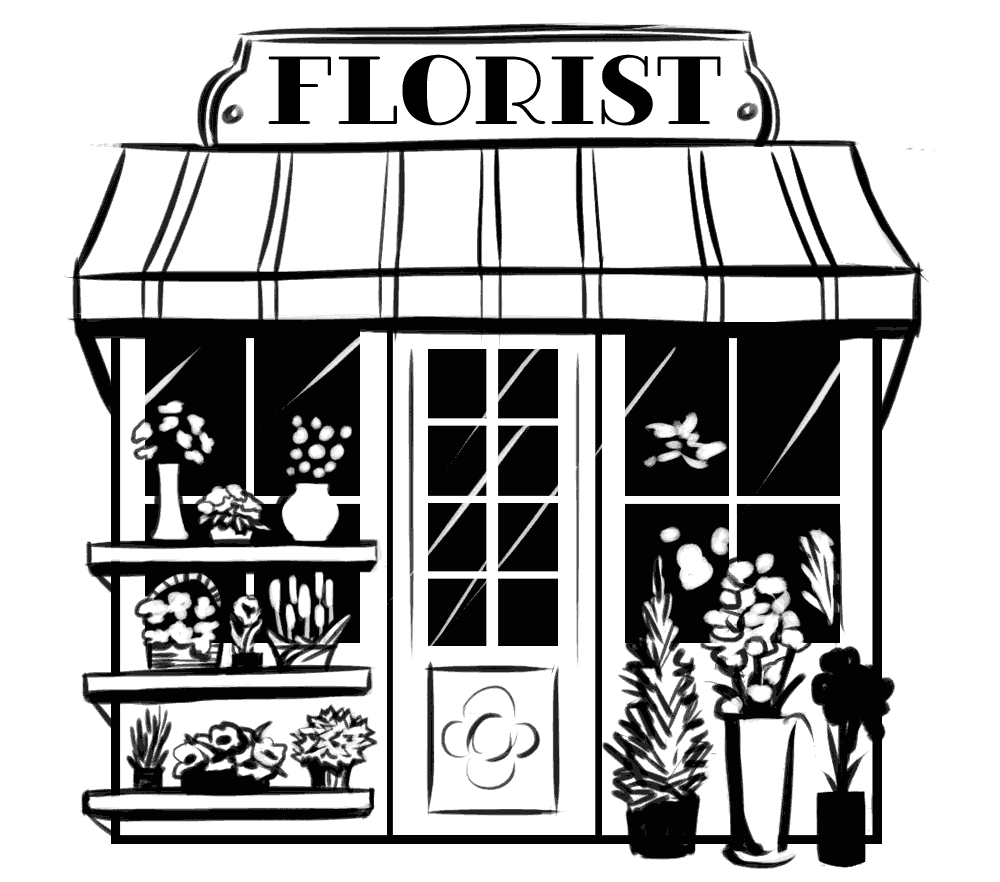 realistic hand-drawn florist store front drawing illustratio
