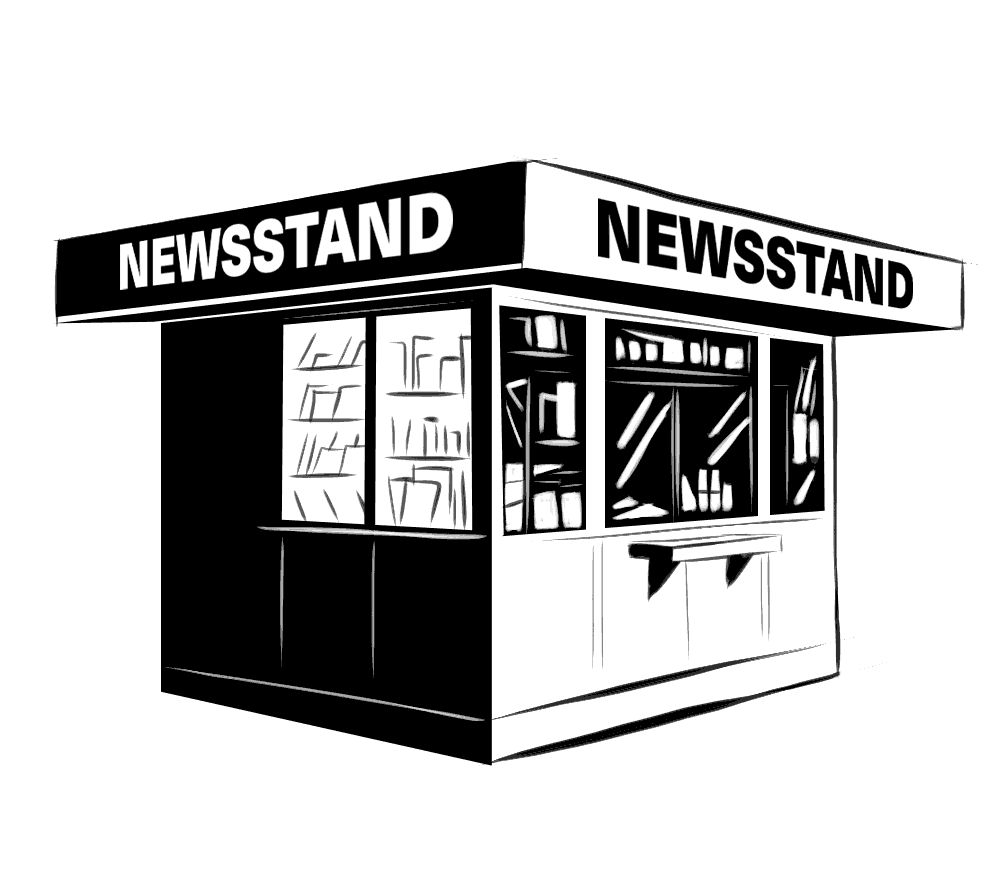 realistic hand-drawn newsstand drawing illustration