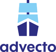 advecto logo design proposition, fron view of a big ship transporting goods
