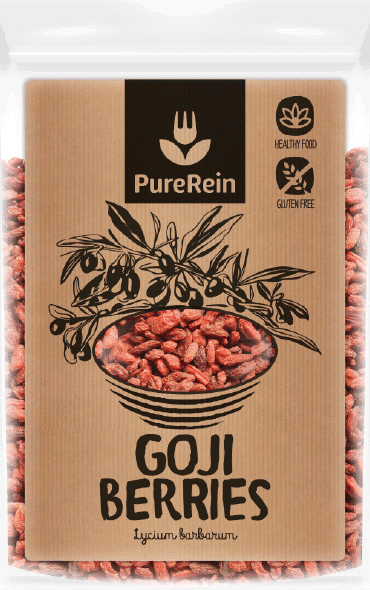 natural craft paper label design for superfood packaging with black hand-drawn goji berries plant illustration