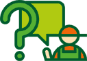 geometric icon color vector illustration of a gardener with a balloon with a question mark as a symbol of FAQ questions in online store