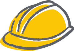 symbol handwritten icon illustration, drawing, hard hat worker health and safety protection for Budimex report