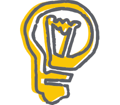 symbol icon handwritten illustration, drawing, light bulb innovation for Budimex report
