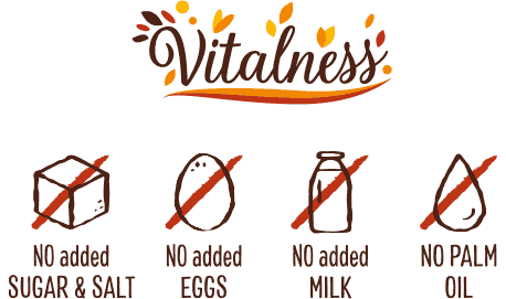 design of hand-drawn benefit symbols for the packaging of Vitalness brand healthy sweets denoting a product without palm oil, added sugar, salt, milk and eggs